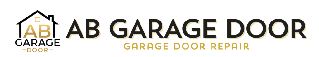 Logo for AB Garage Door — gold and black text with 'GARAGE DOOR' and subtitle 'GARAGE DOOR REPAIR' plus a small house outline icon.