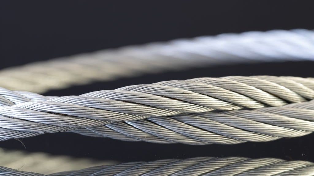 Steel garage door lift cable close-up